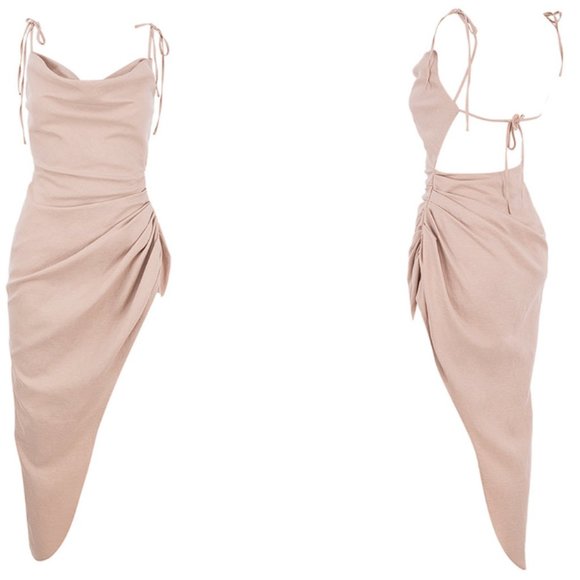 House of CB 'Soluna' Sand Thigh Split Draped Maxi Dress NWOT - Picture 5 of 12
